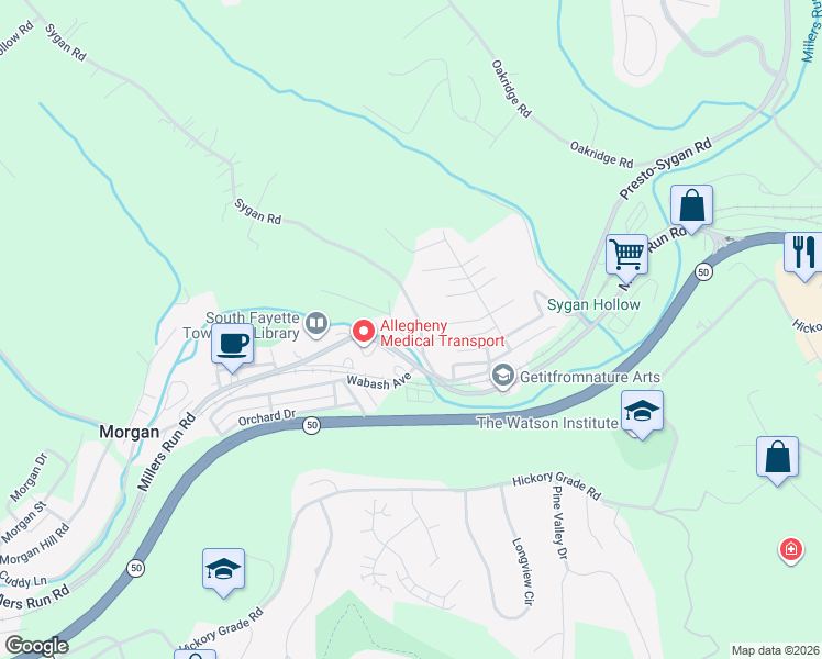 map of restaurants, bars, coffee shops, grocery stores, and more near 114 Blythe Road in Morgan