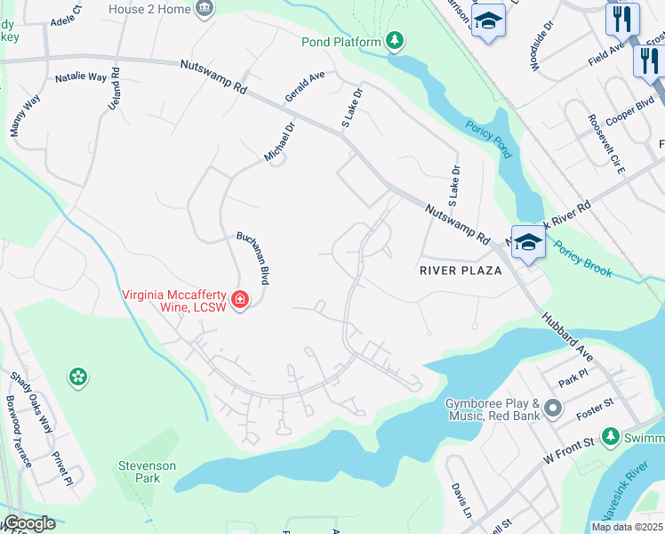 map of restaurants, bars, coffee shops, grocery stores, and more near 81 Lexington Court in Red Bank