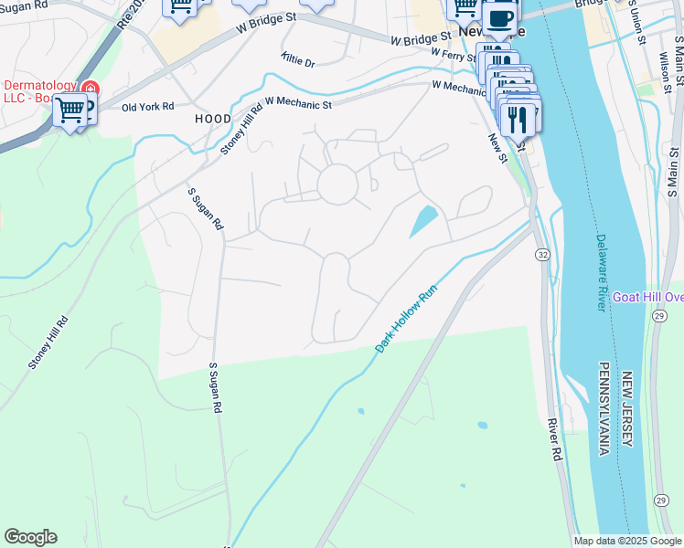map of restaurants, bars, coffee shops, grocery stores, and more near 309 West Riverwoods Drive in New Hope