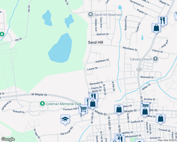 map of restaurants, bars, coffee shops, grocery stores, and more near 1112 Laurel Street in Lebanon