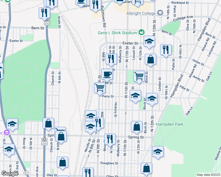 map of restaurants, bars, coffee shops, grocery stores, and more near 1336 North 10th Street in Reading