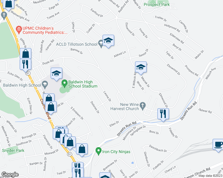 map of restaurants, bars, coffee shops, grocery stores, and more near in Allegheny County