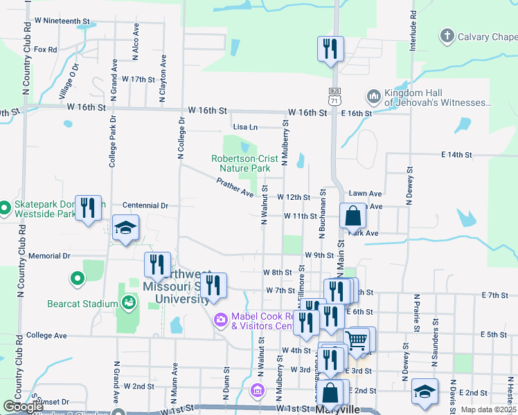 map of restaurants, bars, coffee shops, grocery stores, and more near 510 Prather Avenue in Maryville