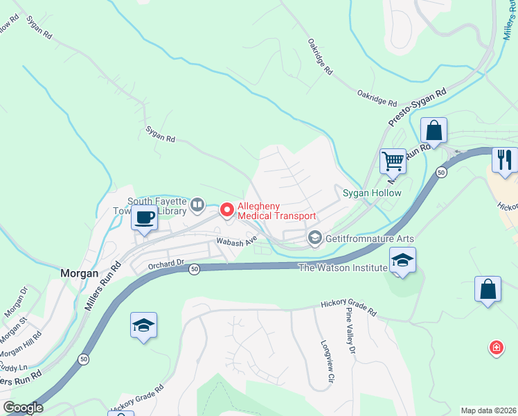 map of restaurants, bars, coffee shops, grocery stores, and more near 114 Blythe Road in Morgan