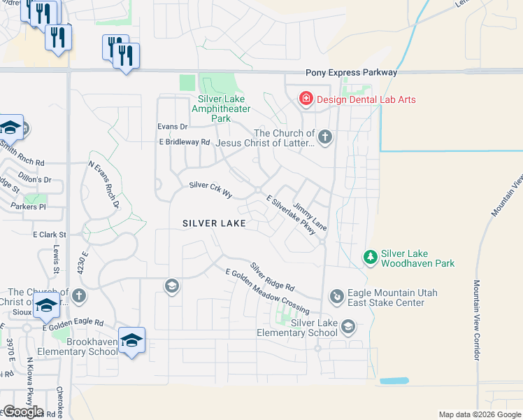 map of restaurants, bars, coffee shops, grocery stores, and more near 4753 Kaylee Court in Eagle Mountain