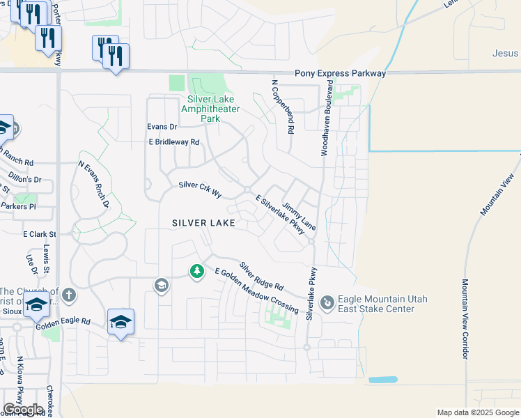 map of restaurants, bars, coffee shops, grocery stores, and more near 7564 Kaylee Court in Eagle Mountain