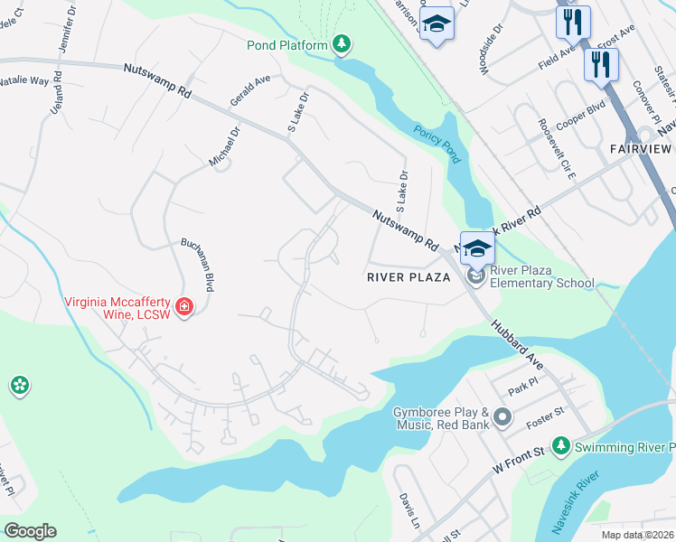 map of restaurants, bars, coffee shops, grocery stores, and more near 24 Manchester Court in Red Bank