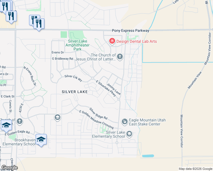 map of restaurants, bars, coffee shops, grocery stores, and more near 4636 Jimmy Lane in Eagle Mountain