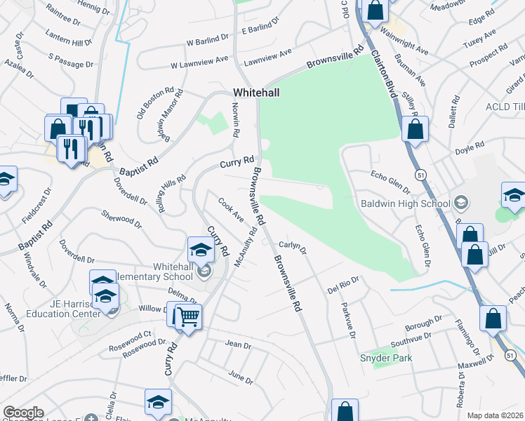 map of restaurants, bars, coffee shops, grocery stores, and more near 4667 Brownsville Road in Pittsburgh