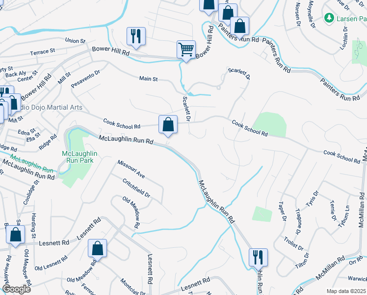 map of restaurants, bars, coffee shops, grocery stores, and more near 1403 McLaughlin Run Road in Pittsburgh
