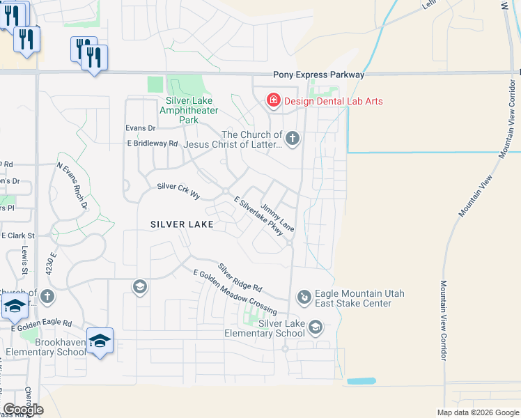 map of restaurants, bars, coffee shops, grocery stores, and more near 4636 Jimmy Lane in Eagle Mountain