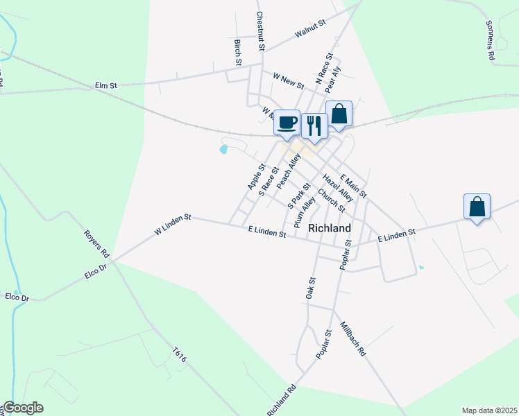 map of restaurants, bars, coffee shops, grocery stores, and more near 215 South Race Street in Richland