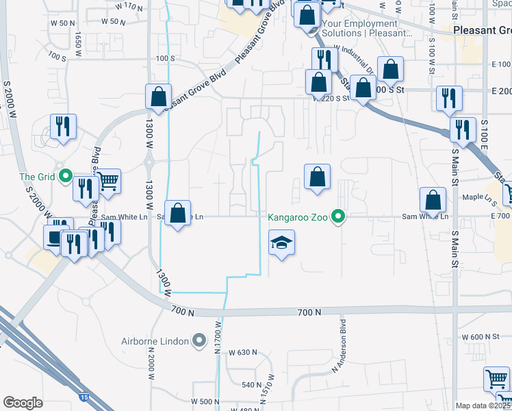 map of restaurants, bars, coffee shops, grocery stores, and more near 638 South 810 West in Pleasant Grove