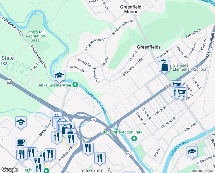 map of restaurants, bars, coffee shops, grocery stores, and more near 2 Tully Lane in Reading