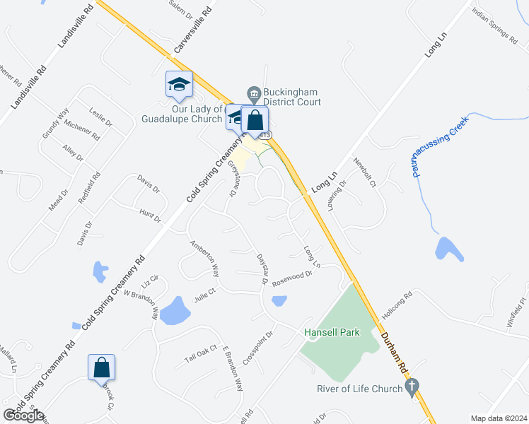 map of restaurants, bars, coffee shops, grocery stores, and more near 5062 Sagewood Court in Doylestown