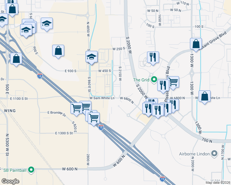 map of restaurants, bars, coffee shops, grocery stores, and more near 661 South 2220 West in Pleasant Grove