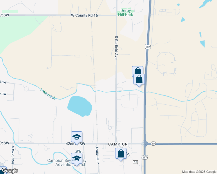 map of restaurants, bars, coffee shops, grocery stores, and more near 116 35th Street Southwest in Loveland