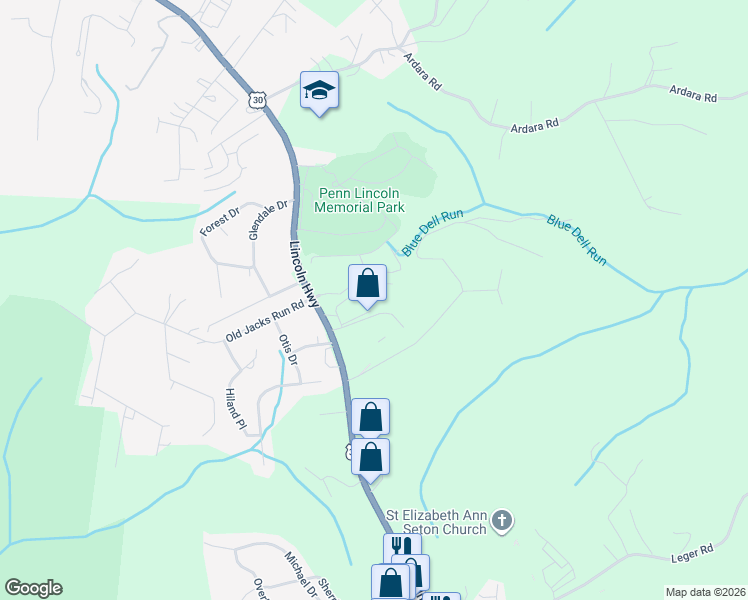 map of restaurants, bars, coffee shops, grocery stores, and more near 14525 U.S. 30 in North Huntingdon