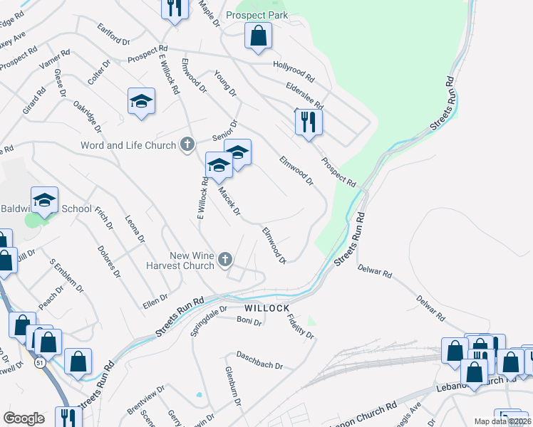 map of restaurants, bars, coffee shops, grocery stores, and more near 127 Macek Drive in Pittsburgh