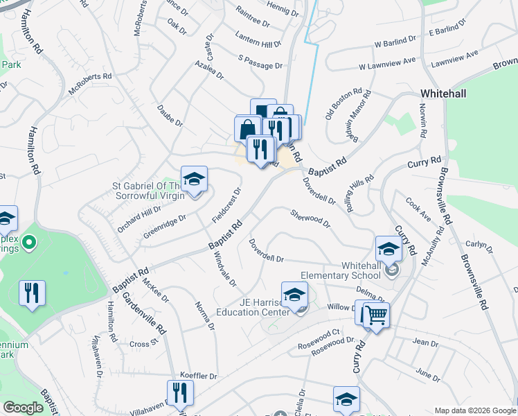 map of restaurants, bars, coffee shops, grocery stores, and more near 5163 Baptist Road in Pittsburgh