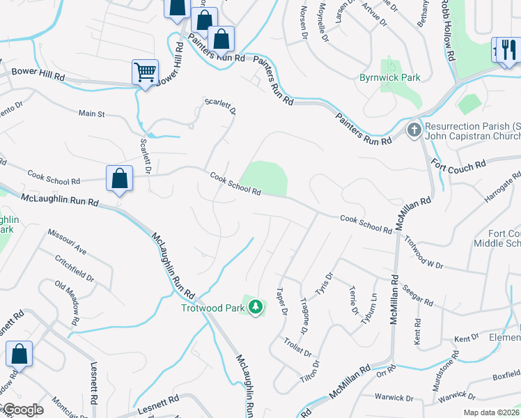 map of restaurants, bars, coffee shops, grocery stores, and more near 1521 Allison Drive in Pittsburgh