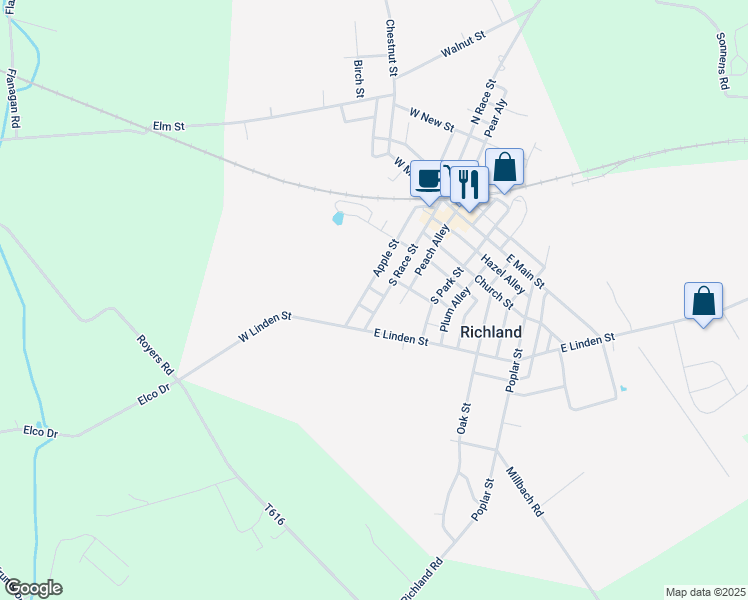 map of restaurants, bars, coffee shops, grocery stores, and more near 215 South Race Street in Richland