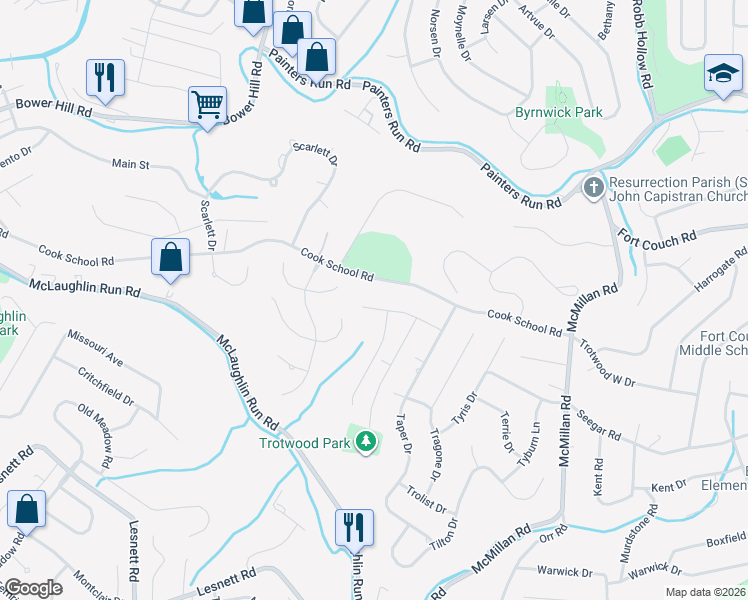 map of restaurants, bars, coffee shops, grocery stores, and more near 1521 Allison Dr in Pittsburgh