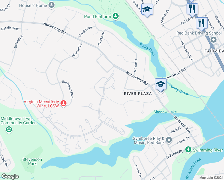 map of restaurants, bars, coffee shops, grocery stores, and more near 26 Manchester Court in Red Bank