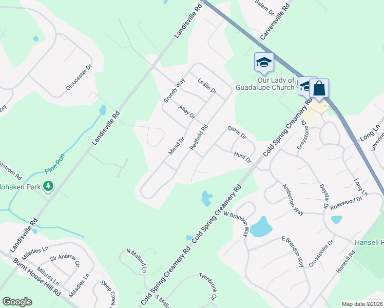 map of restaurants, bars, coffee shops, grocery stores, and more near 4930 Redfield Road in Doylestown