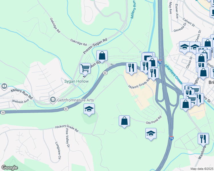 map of restaurants, bars, coffee shops, grocery stores, and more near 206 Hickory Grade Road in Bridgeville