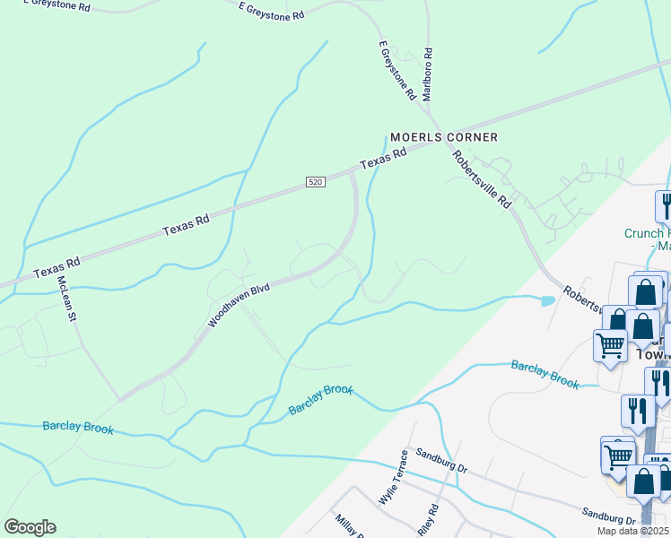 map of restaurants, bars, coffee shops, grocery stores, and more near 13 Audrey Street in Old Bridge
