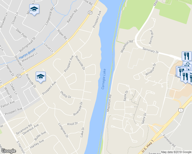 map of restaurants, bars, coffee shops, grocery stores, and more near 31 Adams Drive in Princeton