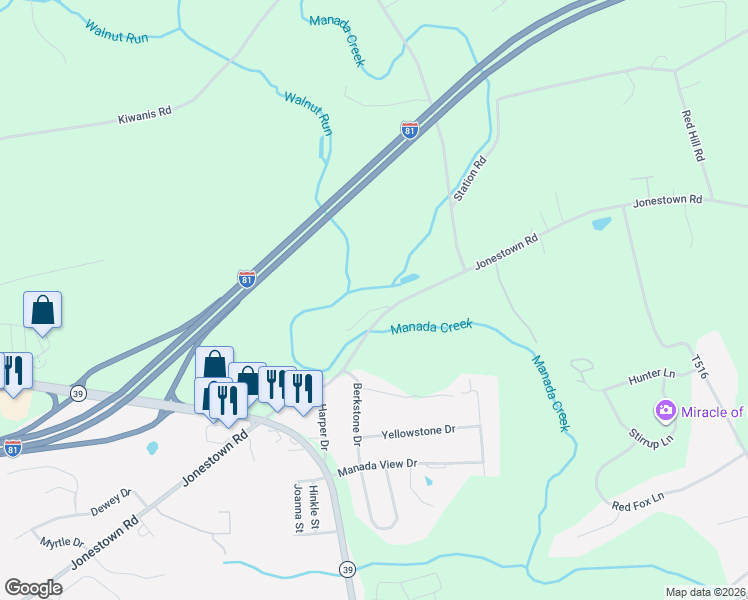 map of restaurants, bars, coffee shops, grocery stores, and more near 8100 Fox Mill Road in Harrisburg