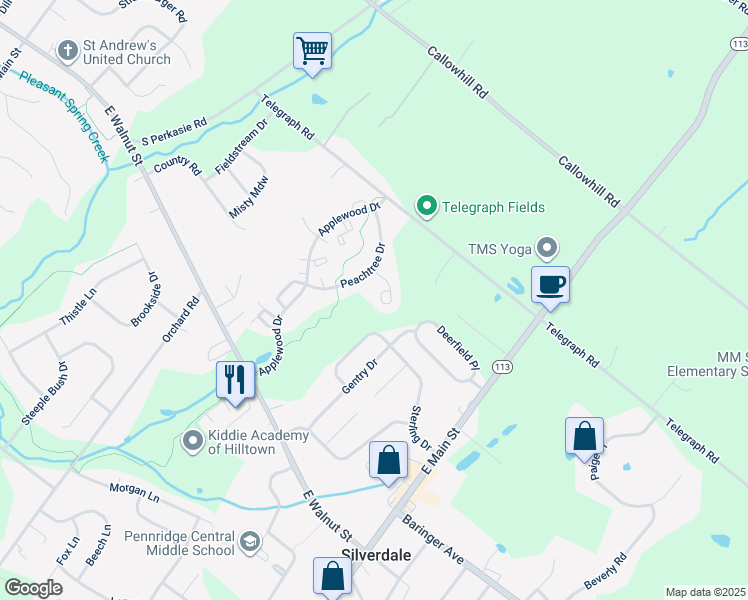map of restaurants, bars, coffee shops, grocery stores, and more near 2621 Crabapple Circle in Perkasie