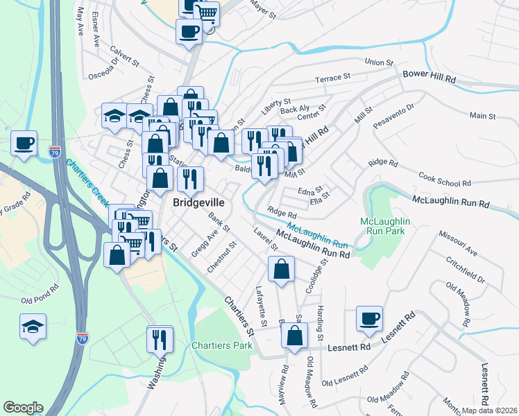map of restaurants, bars, coffee shops, grocery stores, and more near 859 McLaughlin Run Road in Bridgeville