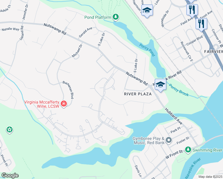 map of restaurants, bars, coffee shops, grocery stores, and more near 24 Manchester Court in Red Bank