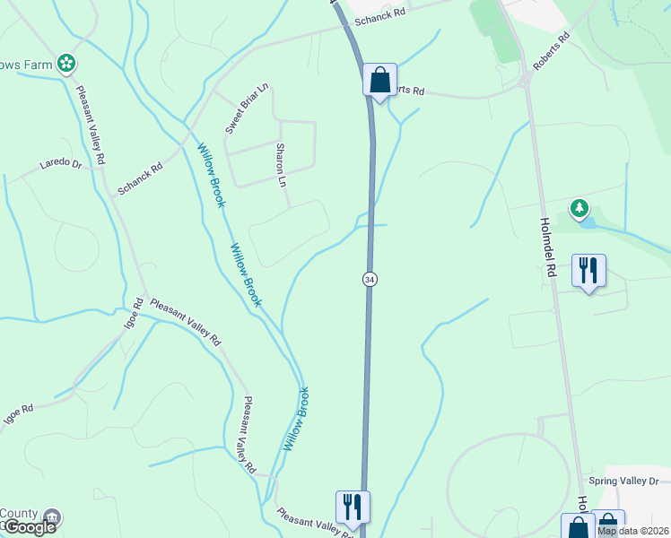 map of restaurants, bars, coffee shops, grocery stores, and more near 184 New Jersey 34 in Holmdel