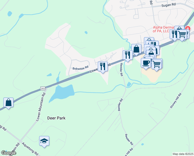map of restaurants, bars, coffee shops, grocery stores, and more near 72 Hermitage Drive in New Hope
