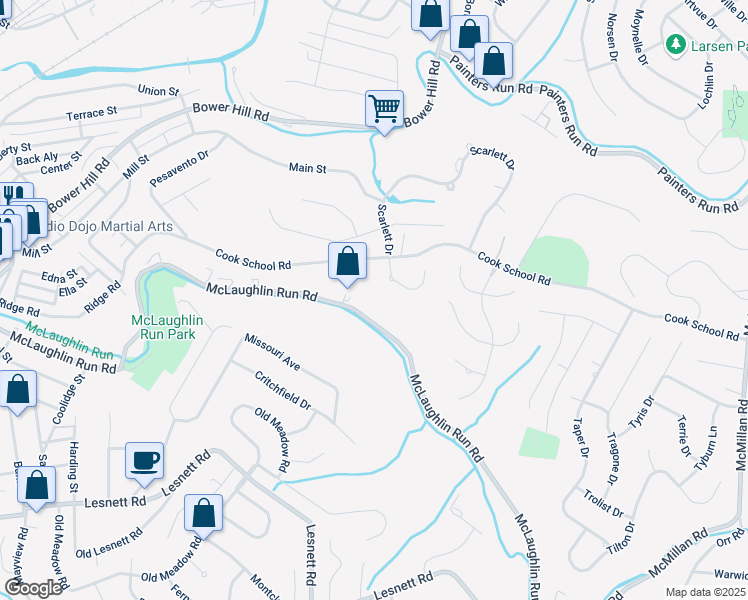 map of restaurants, bars, coffee shops, grocery stores, and more near 1403 McLaughlin Run Road in Pittsburgh