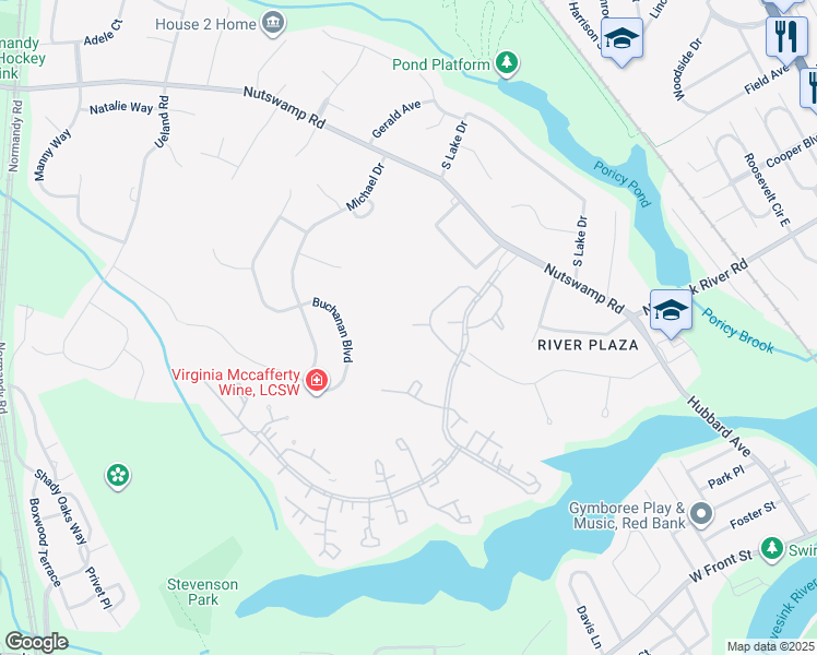 map of restaurants, bars, coffee shops, grocery stores, and more near 81 Lexington Court in Red Bank