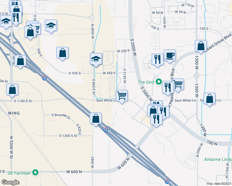 map of restaurants, bars, coffee shops, grocery stores, and more near 639 South 2250 West in Pleasant Grove