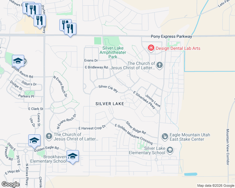 map of restaurants, bars, coffee shops, grocery stores, and more near 4704 Silver Creek Way in Eagle Mountain