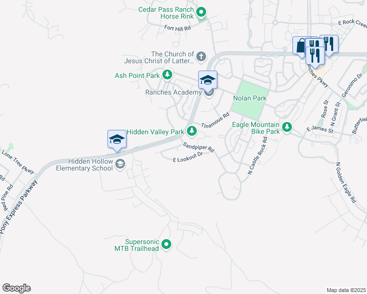 map of restaurants, bars, coffee shops, grocery stores, and more near 2952 Sandpiper Road in Eagle Mountain