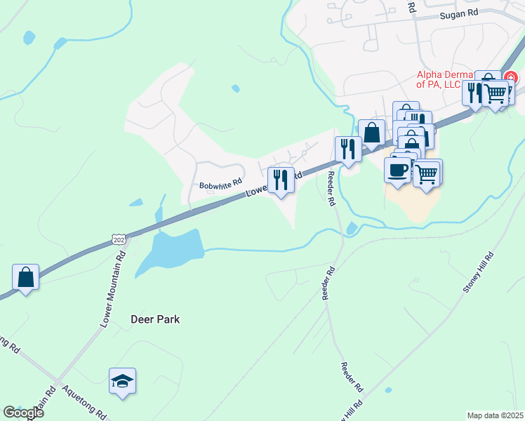 map of restaurants, bars, coffee shops, grocery stores, and more near 72 Hermitage Drive in New Hope