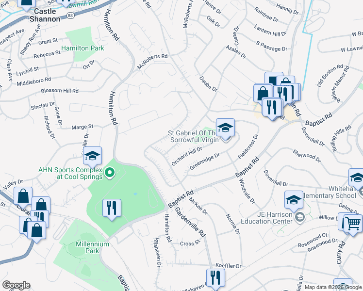 map of restaurants, bars, coffee shops, grocery stores, and more near 5359 Spring Valley Drive in Pittsburgh