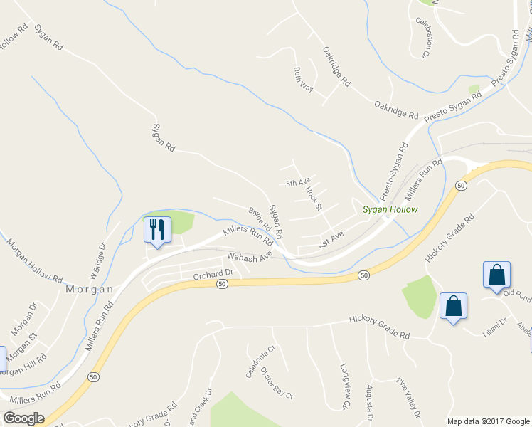 map of restaurants, bars, coffee shops, grocery stores, and more near 114 Blythe Road in Morgan