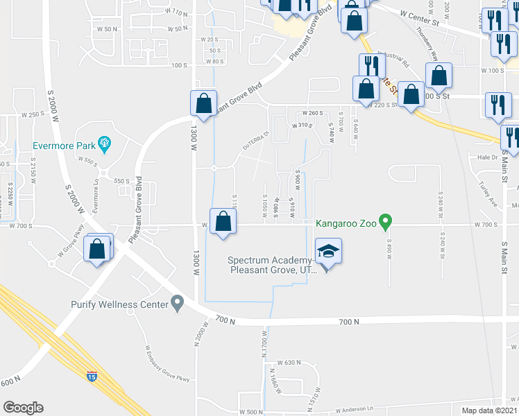 map of restaurants, bars, coffee shops, grocery stores, and more near 644 South 1050 West in Pleasant Grove
