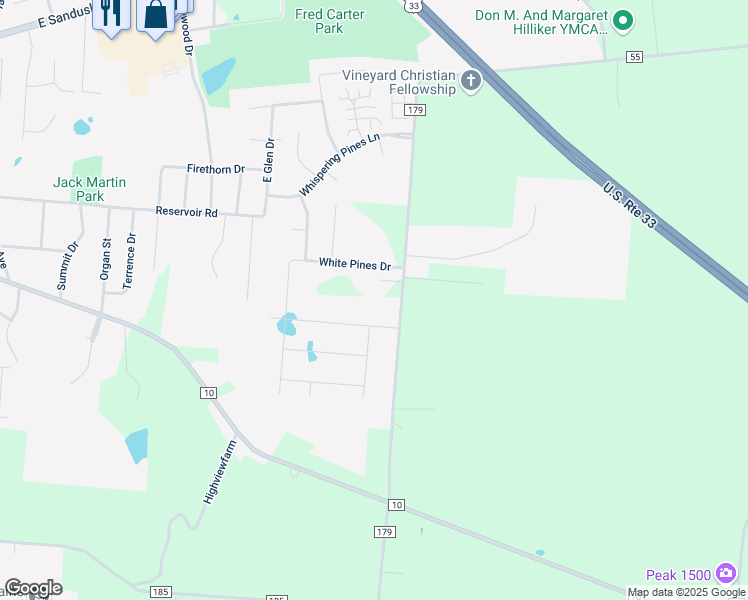map of restaurants, bars, coffee shops, grocery stores, and more near 1110 Township Road 179 in Bellefontaine