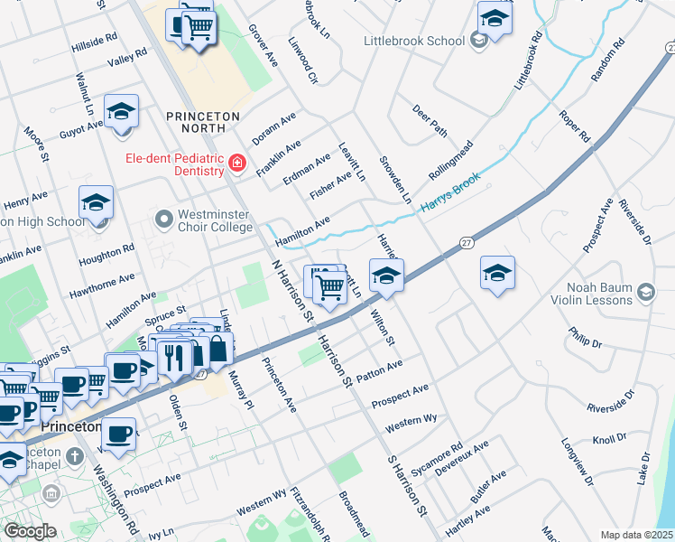 map of restaurants, bars, coffee shops, grocery stores, and more near 44 Scott Lane in Princeton