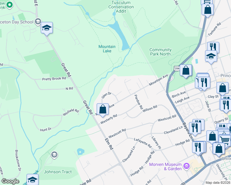 map of restaurants, bars, coffee shops, grocery stores, and more near 5 James Court in Princeton